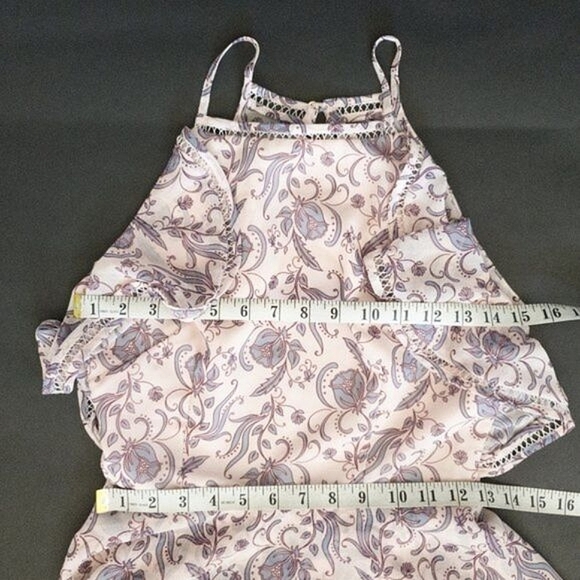 Keepsake Lovers Holiday Floral Ruffled Open Back Lace Trim Asymmetrical Dress - Picture 15 of 15